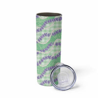 Pastel Green Hawaii Palaka Honohono Pikake Skinny Tumbler Hawaiian Orchid Lei Polynesian Pattern - Polynesian Pride