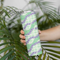 Pastel Green Hawaii Palaka Honohono Pikake Skinny Tumbler Hawaiian Orchid Lei Polynesian Pattern - Polynesian Pride