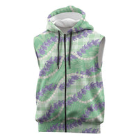 Pastel Green Hawaii Palaka Honohono Pikake Sleeveless Zip Hoodie Hawaiian Orchid Lei Polynesian Pattern - Polynesian Pride