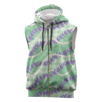 Pastel Green Hawaii Palaka Honohono Pikake Sleeveless Zip Hoodie Hawaiian Orchid Lei Polynesian Pattern - Polynesian Pride