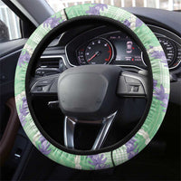 Pastel Green Hawaii Palaka Honohono Pikake Steering Wheel Cover Hawaiian Orchid Lei Polynesian Pattern - Polynesian Pride