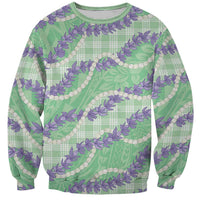 Pastel Green Hawaii Palaka Honohono Pikake Sweatshirt Hawaiian Orchid Lei Polynesian Pattern - Polynesian Pride