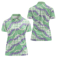 Pastel Green Hawaii Palaka Honohono Pikake Women Polo Shirt Hawaiian Orchid Lei Polynesian Pattern - Polynesian Pride