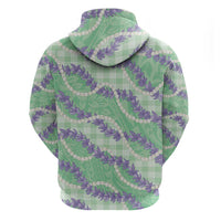Pastel Green Hawaii Palaka Honohono Pikake Zip Hoodie Hawaiian Orchid Lei Polynesian Pattern - Polynesian Pride