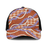 Orange Hawaii Palaka Honohono Pikake Baseball Net Cap Hawaiian Orchid Lei Polynesian Pattern LT14 One Size Black Orange - Polynesian Pride