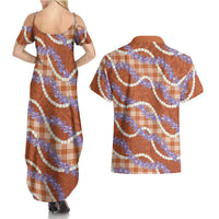 Orange Hawaii Palaka Honohono Pikake Couples Matching Summer Maxi Dress and Hawaiian Shirt Hawaiian Orchid Lei Polynesian Pattern - Polynesian Pride