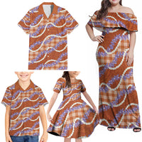 Orange Hawaii Palaka Honohono Pikake Family Matching Off Shoulder Maxi Dress and Hawaiian Shirt Hawaiian Orchid Lei Polynesian Pattern - Polynesian Pride