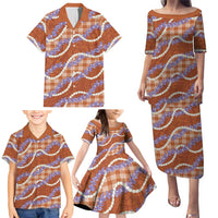 Orange Hawaii Palaka Honohono Pikake Family Matching Puletasi and Hawaiian Shirt Hawaiian Orchid Lei Polynesian Pattern - Polynesian Pride