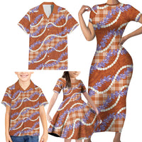 Orange Hawaii Palaka Honohono Pikake Family Matching Short Sleeve Bodycon Dress and Hawaiian Shirt Hawaiian Orchid Lei Polynesian Pattern - Polynesian Pride