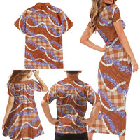 Orange Hawaii Palaka Honohono Pikake Family Matching Short Sleeve Bodycon Dress and Hawaiian Shirt Hawaiian Orchid Lei Polynesian Pattern - Polynesian Pride