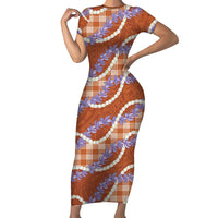 Orange Hawaii Palaka Honohono Pikake Family Matching Short Sleeve Bodycon Dress and Hawaiian Shirt Hawaiian Orchid Lei Polynesian Pattern - Polynesian Pride