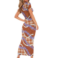 Orange Hawaii Palaka Honohono Pikake Family Matching Short Sleeve Bodycon Dress and Hawaiian Shirt Hawaiian Orchid Lei Polynesian Pattern - Polynesian Pride
