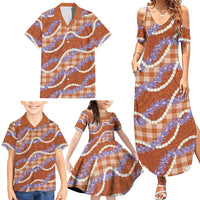 Orange Hawaii Palaka Honohono Pikake Family Matching Summer Maxi Dress and Hawaiian Shirt Hawaiian Orchid Lei Polynesian Pattern - Polynesian Pride