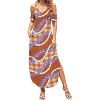Orange Hawaii Palaka Honohono Pikake Family Matching Summer Maxi Dress and Hawaiian Shirt Hawaiian Orchid Lei Polynesian Pattern - Polynesian Pride