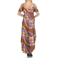 Orange Hawaii Palaka Honohono Pikake Family Matching Summer Maxi Dress and Hawaiian Shirt Hawaiian Orchid Lei Polynesian Pattern - Polynesian Pride