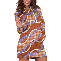 Orange Hawaii Palaka Honohono Pikake Hoodie Dress Hawaiian Orchid Lei Polynesian Pattern - Polynesian Pride