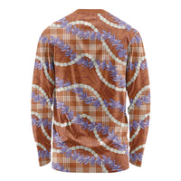 Orange Hawaii Palaka Honohono Pikake Long Sleeve Shirt Hawaiian Orchid Lei Polynesian Pattern - Polynesian Pride