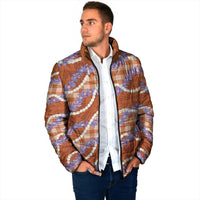 Orange Hawaii Palaka Honohono Pikake Padded Jacket Hawaiian Orchid Lei Polynesian Pattern - Polynesian Pride