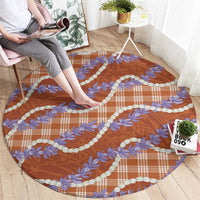 Orange Hawaii Palaka Honohono Pikake Round Carpet Hawaiian Orchid Lei Polynesian Pattern - Polynesian Pride