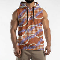 Orange Hawaii Palaka Honohono Pikake Sleeveless Hoodie Hawaiian Orchid Lei Polynesian Pattern - Polynesian Pride