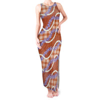 Orange Hawaii Palaka Honohono Pikake Tank Maxi Dress Hawaiian Orchid Lei Polynesian Pattern - Polynesian Pride