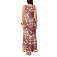 Orange Hawaii Palaka Honohono Pikake Tank Maxi Dress Hawaiian Orchid Lei Polynesian Pattern - Polynesian Pride