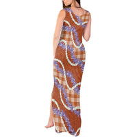 Orange Hawaii Palaka Honohono Pikake Tank Maxi Dress Hawaiian Orchid Lei Polynesian Pattern - Polynesian Pride