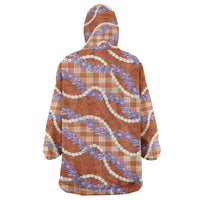 Orange Hawaii Palaka Honohono Pikake Wearable Blanket Hoodie Hawaiian Orchid Lei Polynesian Pattern - Polynesian Pride