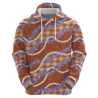 Orange Hawaii Palaka Honohono Pikake Zip Hoodie Hawaiian Orchid Lei Polynesian Pattern - Polynesian Pride