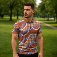 Orange Hawaii Palaka Honohono Pikake Zipper Polo Shirt Hawaiian Orchid Lei Polynesian Pattern - Polynesian Pride