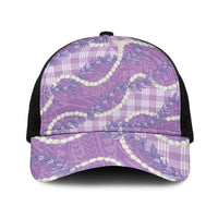 Purple Hawaii Palaka Honohono Pikake Baseball Net Cap Hawaiian Orchid Lei Polynesian Pattern LT14 One Size Black Purple - Polynesian Pride