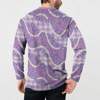 Purple Hawaii Palaka Honohono Pikake Button Sweatshirt Hawaiian Orchid Lei Polynesian Pattern - Polynesian Pride