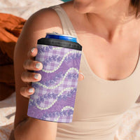 Purple Hawaii Palaka Honohono Pikake 4 in 1 Can Cooler Tumbler Hawaiian Orchid Lei Polynesian Pattern - Polynesian Pride