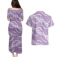 Purple Hawaii Palaka Honohono Pikake Couples Matching Puletasi and Hawaiian Shirt Hawaiian Orchid Lei Polynesian Pattern - Polynesian Pride