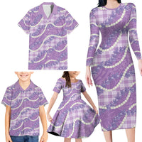 Purple Hawaii Palaka Honohono Pikake Family Matching Long Sleeve Bodycon Dress and Hawaiian Shirt Hawaiian Orchid Lei Polynesian Pattern - Polynesian Pride