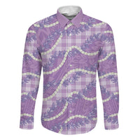 Purple Hawaii Palaka Honohono Pikake Family Matching Long Sleeve Bodycon Dress and Hawaiian Shirt Hawaiian Orchid Lei Polynesian Pattern LT14 Dad's Shirt - Long Sleeve Purple - Polynesian Pride