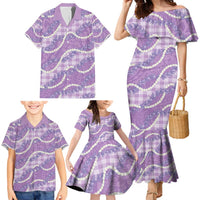 Purple Hawaii Palaka Honohono Pikake Family Matching Mermaid Dress and Hawaiian Shirt Hawaiian Orchid Lei Polynesian Pattern - Polynesian Pride