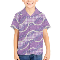 Purple Hawaii Palaka Honohono Pikake Family Matching Off The Shoulder Long Sleeve Dress and Hawaiian Shirt Hawaiian Orchid Lei Polynesian Pattern LT14 - Polynesian Pride