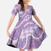 Purple Hawaii Palaka Honohono Pikake Family Matching Tank Maxi Dress and Hawaiian Shirt Hawaiian Orchid Lei Polynesian Pattern LT14 Daughter's Dress Purple - Polynesian Pride