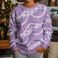 Purple Hawaii Palaka Honohono Pikake Kid Ugly Christmas Sweater Hawaiian Orchid Lei Polynesian Pattern - Polynesian Pride