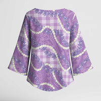 Purple Hawaii Palaka Honohono Pikake Kimono Sleeve Blouse Hawaiian Orchid Lei Polynesian Pattern - Polynesian Pride