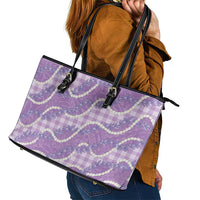 Purple Hawaii Palaka Honohono Pikake Leather Tote Bag Hawaiian Orchid Lei Polynesian Pattern - Polynesian Pride