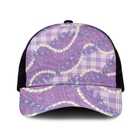 Purple Hawaii Palaka Honohono Pikake Mesh Trucker Cap Hawaiian Orchid Lei Polynesian Pattern LT14 One Size Black Purple - Polynesian Pride