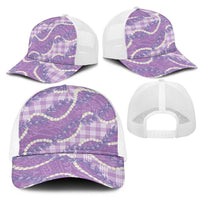 Purple Hawaii Palaka Honohono Pikake Mesh Trucker Cap Hawaiian Orchid Lei Polynesian Pattern LT14 - Polynesian Pride