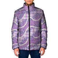 Purple Hawaii Palaka Honohono Pikake Padded Jacket Hawaiian Orchid Lei Polynesian Pattern - Polynesian Pride