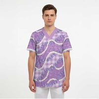 Purple Hawaii Palaka Honohono Pikake Scrub Top Hawaiian Orchid Lei Polynesian Pattern - Polynesian Pride