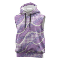 Purple Hawaii Palaka Honohono Pikake Sleeveless Hoodie Hawaiian Orchid Lei Polynesian Pattern - Polynesian Pride