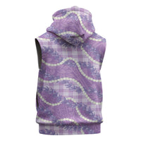 Purple Hawaii Palaka Honohono Pikake Sleeveless Hoodie Hawaiian Orchid Lei Polynesian Pattern - Polynesian Pride