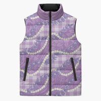 Purple Hawaii Palaka Honohono Pikake Sleeveless Puffer Jacket Hawaiian Orchid Lei Polynesian Pattern - Polynesian Pride