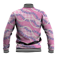 Pink Hawaii Palaka Honohono Pikake Baseball Jacket Hawaiian Orchid Lei Polynesian Pattern - Polynesian Pride